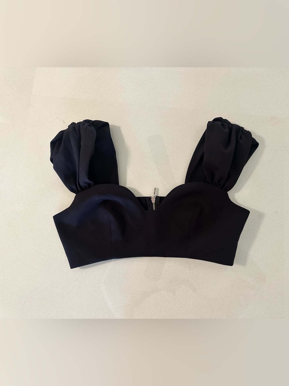 Zara Black Puff Sleeve Crop Top Size Small